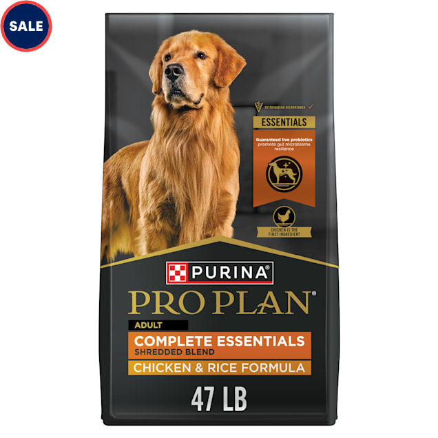 Purina Pro Plan Complete Essentials Shredded Blend Chicken and Rice Dry Dog Food Formula with Probiotics for Dogs, 47 lbs.