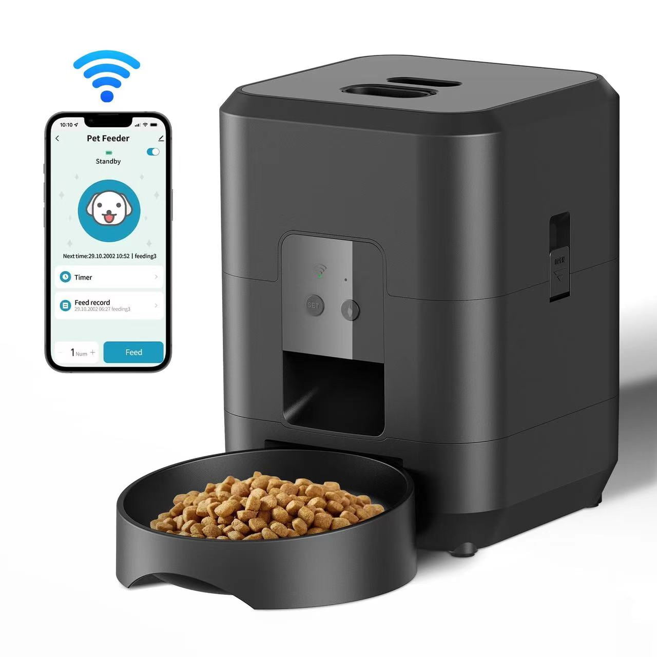 2L Smart Control Pet Feeder WIFI Feeders for Cats Remote Feeding cat Food Dispenser Automatic Pets Feeder (2L- WiFi black,US PLUG)