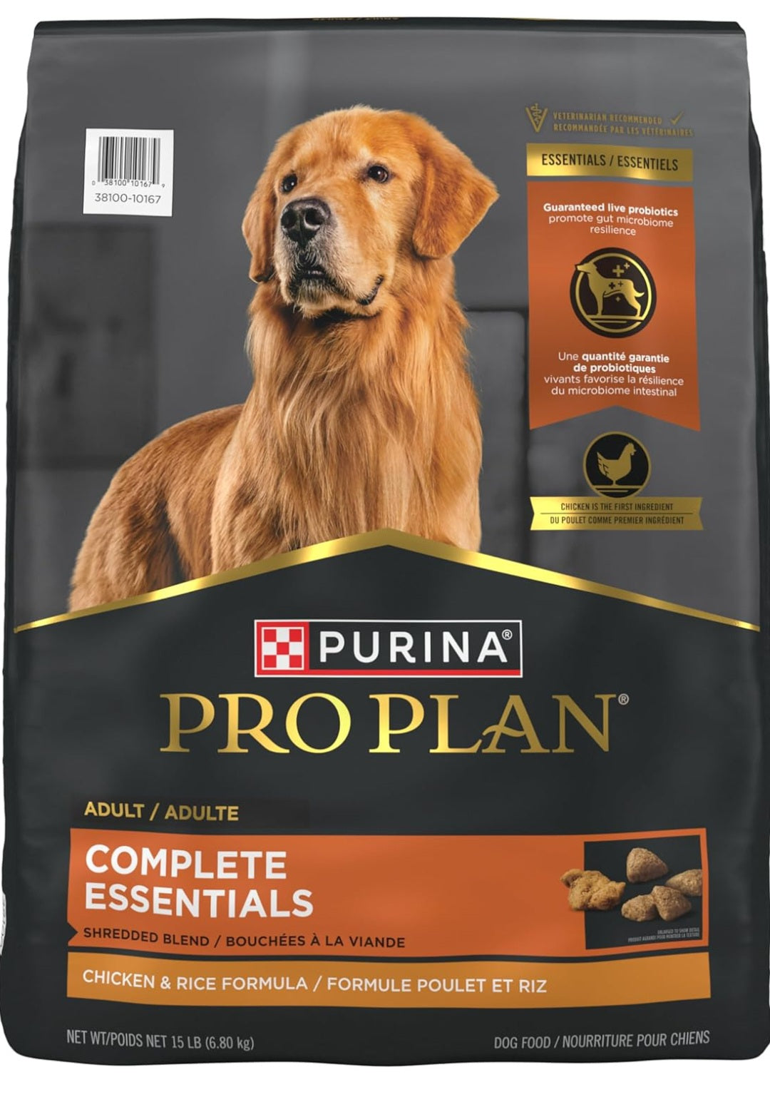 Purina Pro Plan Complete Essentials Shredded Blend Chicken and Rice Dry Dog Food Formula with Probiotics for Dogs, 47 lbs.